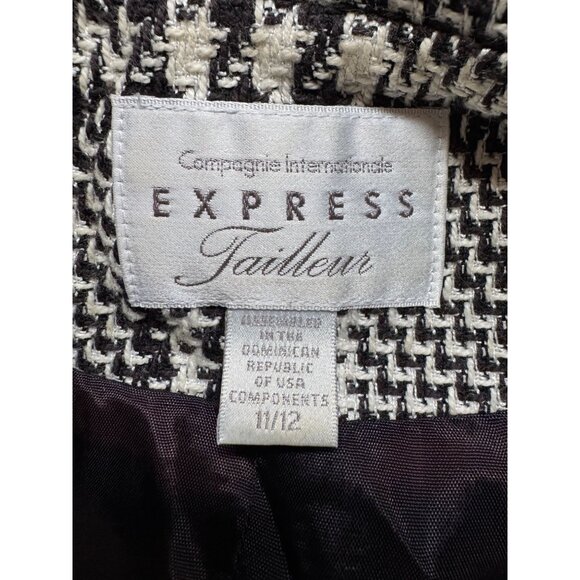 Express Tailleur Womens Black & White Plaid Double-Breasted Blazer Jacket Sz 12 - Picture 8 of 16
